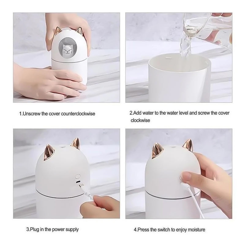 Umidificador aromatizador difusor infantil gatinho luz Rgb