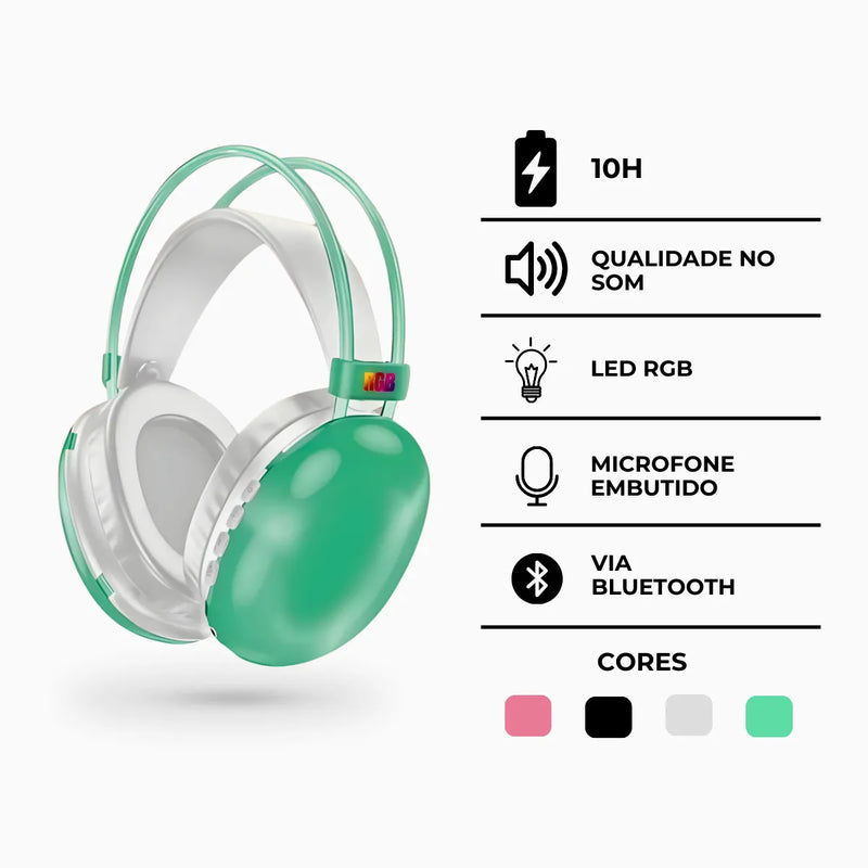 Fone de ouvido sem fio Bluetooth V5.3 com LED