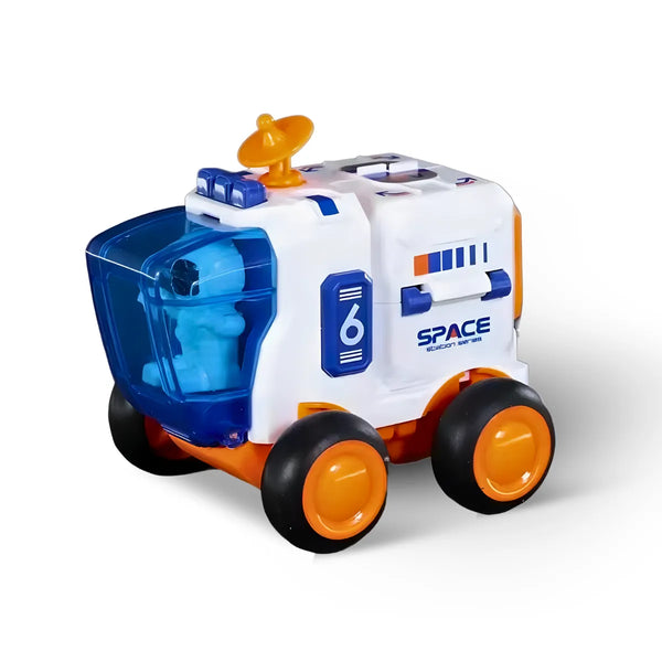 Brinquedo carro espacial infantil com astronauta - detalhes laranja