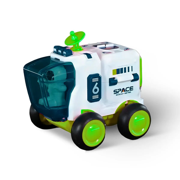 Brinquedo carro espacial infantil com astronauta - detalhes verde
