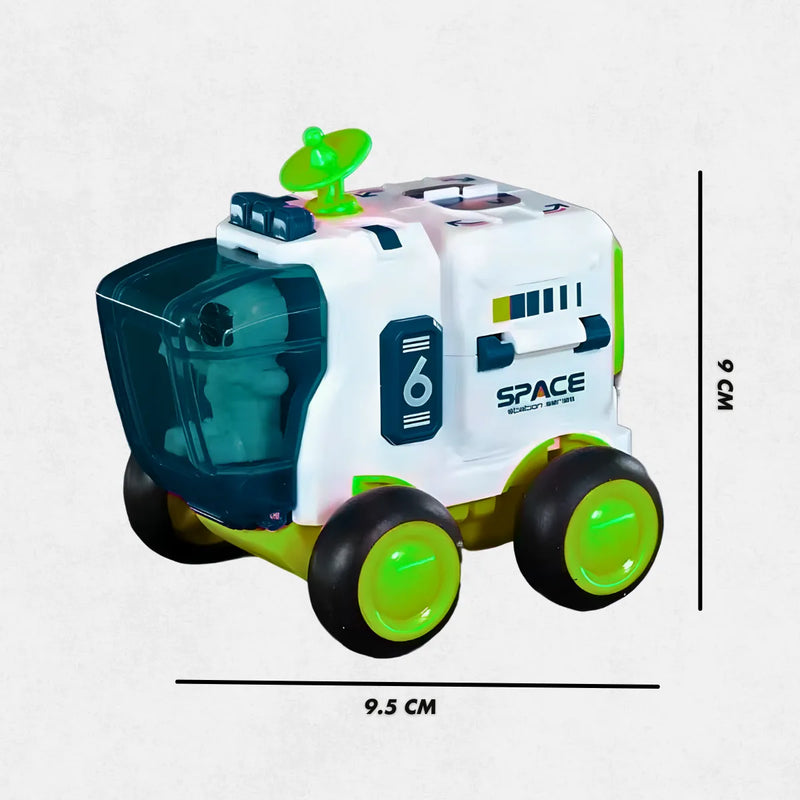 Brinquedo carro espacial infantil com astronauta - detalhes verde