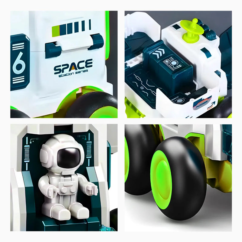 Brinquedo carro espacial infantil com astronauta - detalhes verde