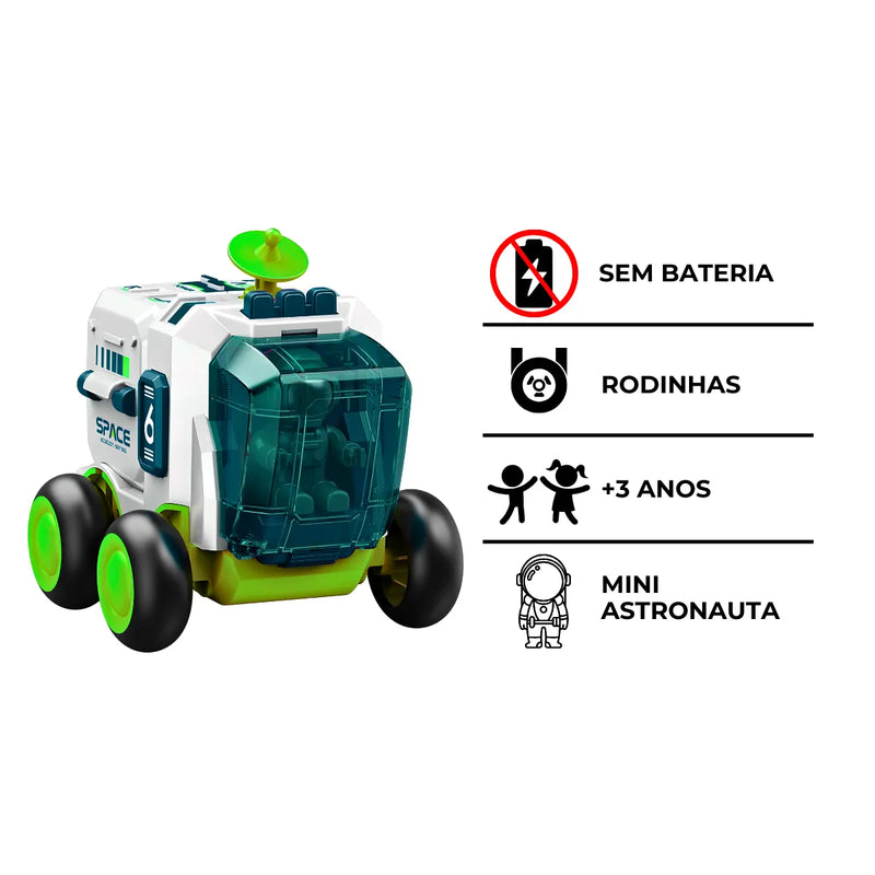 Brinquedo carro espacial infantil com astronauta - detalhes verde