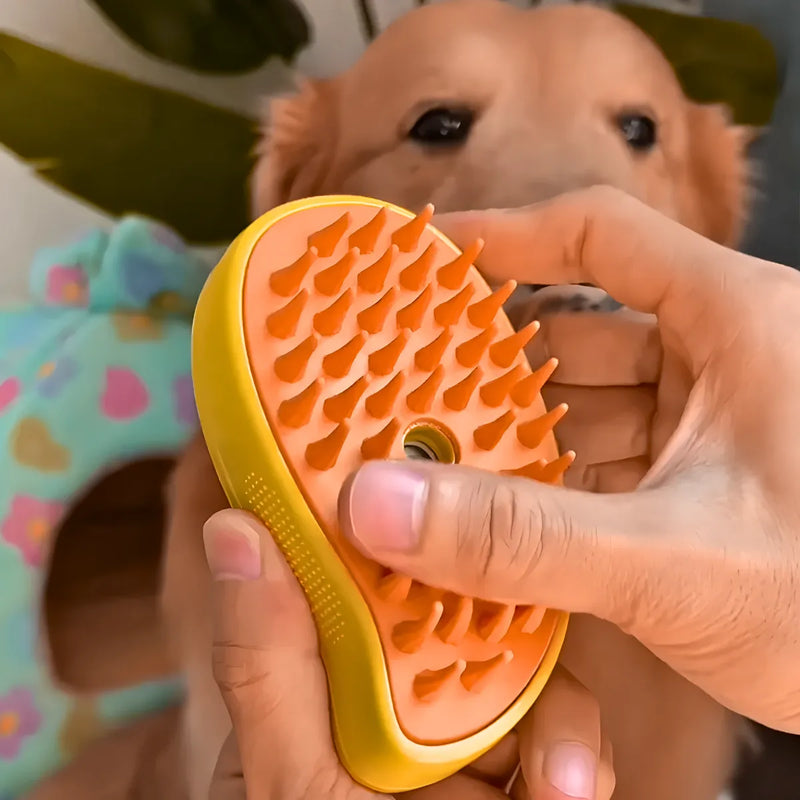 Escova autolimpante 3 em 1 para Pets a vapor com spray