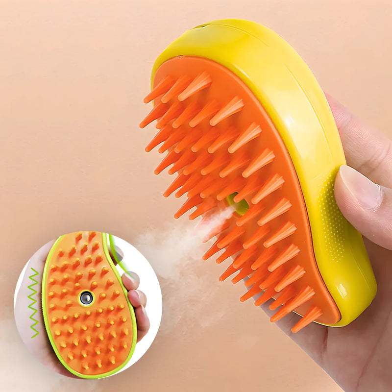 Escova autolimpante 3 em 1 para Pets a vapor com spray