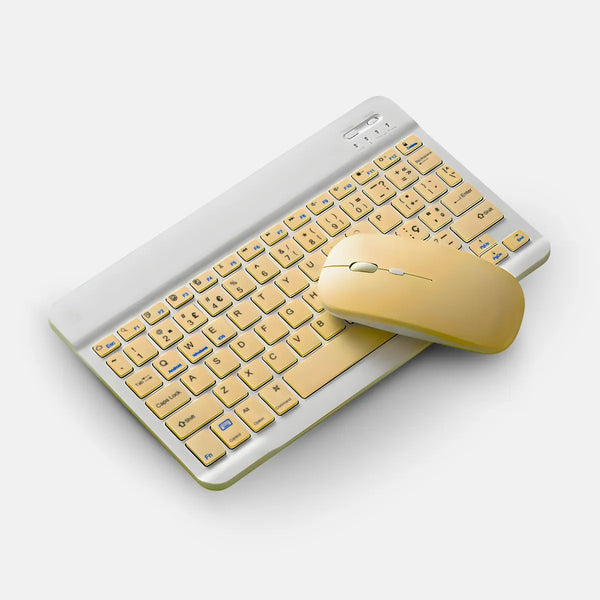 Teclado sem fio Bluetooth recarregável com mouse - AMARELO