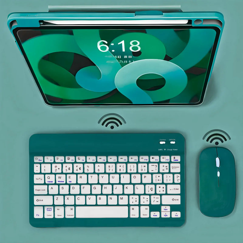 Teclado sem fio Bluetooth recarregável com mouse - Verde