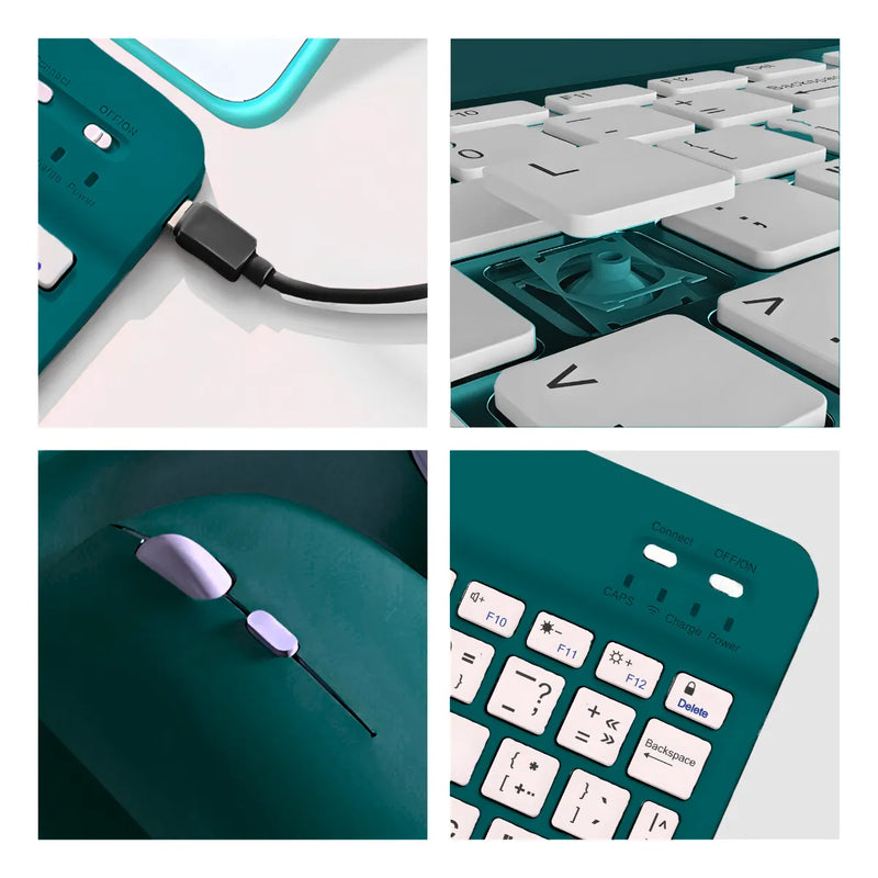 Teclado sem fio Bluetooth recarregável com mouse - Verde