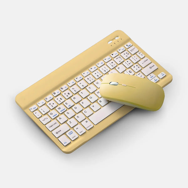 Teclado sem fio Bluetooth recarregável com mouse - Amarelo