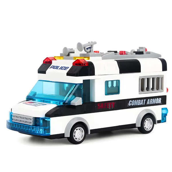 Brinquedo Carro policia 77 peças lego brinquedo com luz